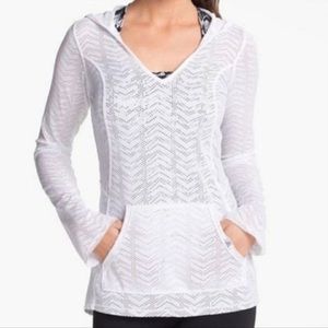 PRANA Angie White Breathe Sheer Overlay Athletic Hoodie Womens Size XL